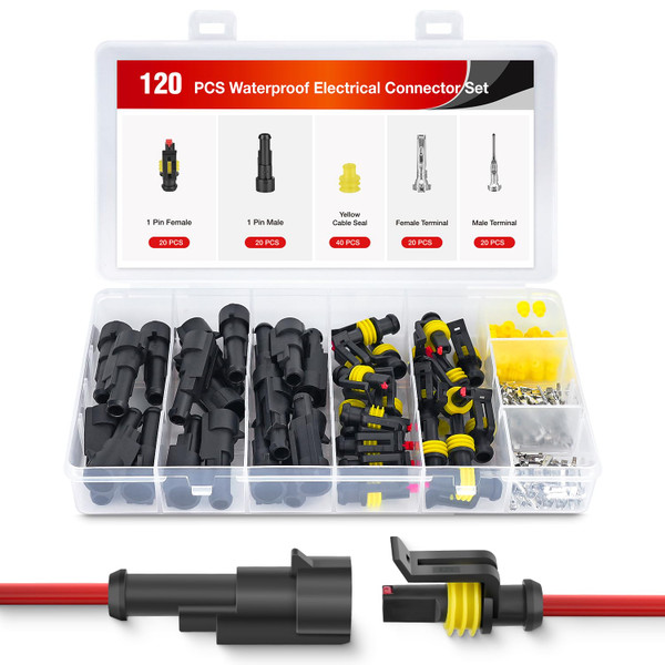Nilight 120PCS 1 Pin Electrical Connector ‎Plug Male Female Terminal Wire Connectors Waterproof One Way Automotive Connect Set for Car Truck Motorcycle Marine Boat 20 Sets