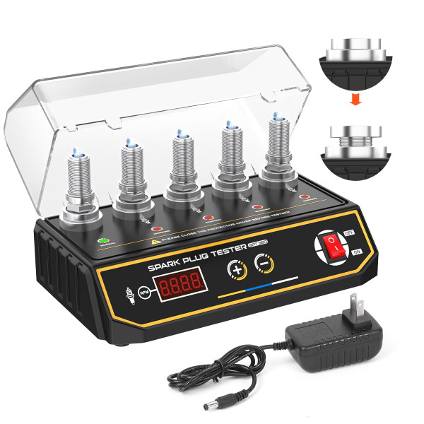 Spark Plug Tester Automotive Upgraded 5-Hole Height Adjustable Engine Ignition Coil Tester 200-9000rpm Working Frequency 12V Car Spark Plugs Gap Tool with Digital Display & Indicator Spark Tester