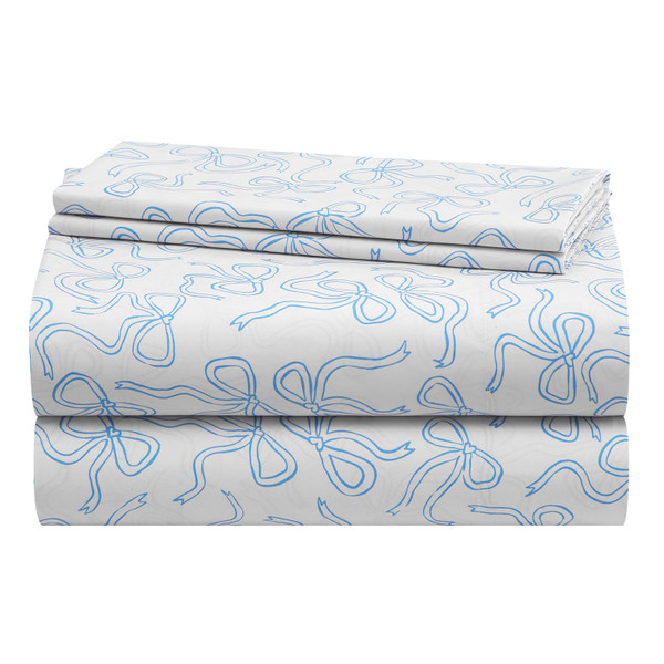 Urban Lifestyle 3-Piece Twin Sheet Set,Baby Blue Coquette Bow Design, Includes Top Sheet, Fitted Sheet & Pillowcase, Soft and Stylish Bedding for Kids or Teen Bedroom