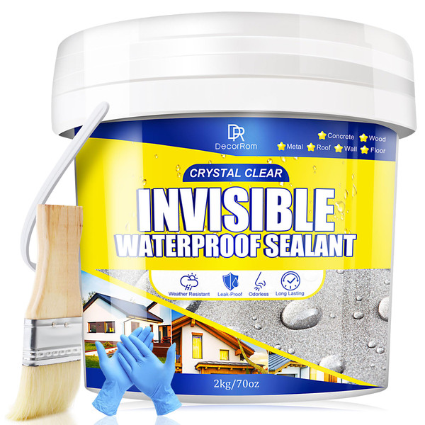 Transparent Waterproof Coating, 70oz Clear Waterproof Sealant - Concrete Crack Sealant for Roofs, Walls, Wood & Terraces - Indoor/Outdoor Flexible Water-Based UV-Resistant Crack-Proof Protection