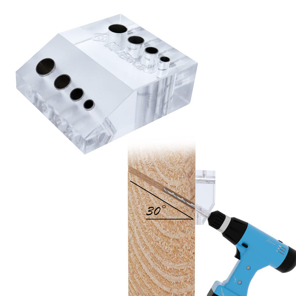 Muzata 30 90 Degree Cable Railing Angle Drill Guide Jig Visible Drilling Template 4 Sizes for Horizontal and Angled Hole for Wood Post Lag Screw Cable Railing Kit Tool CT09