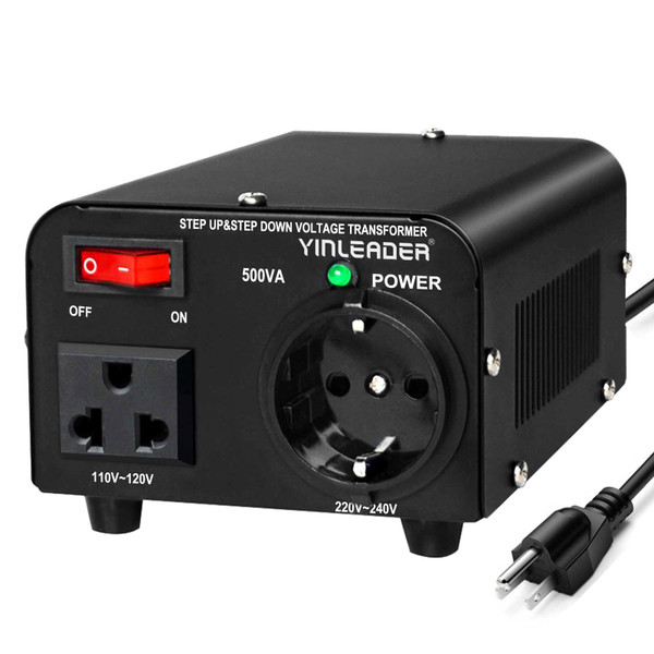 Yinleader 110v to 220v European Voltage Converter Transformer 500W Step Up Converter 110/120 Volt to 220/230/240 Volt or Step Down 220 to 110,[110V US Power Cord Included Only, No 220V Cord]