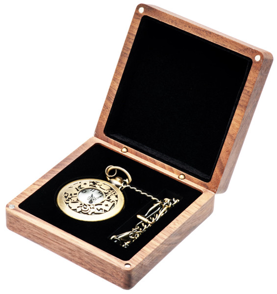 COSISO Walnut Wood Pocket Watch Box Portable Single Pocket Watch Display Storage Travel Case Organizer for Men Women (Contain Chain Clamp Slot)