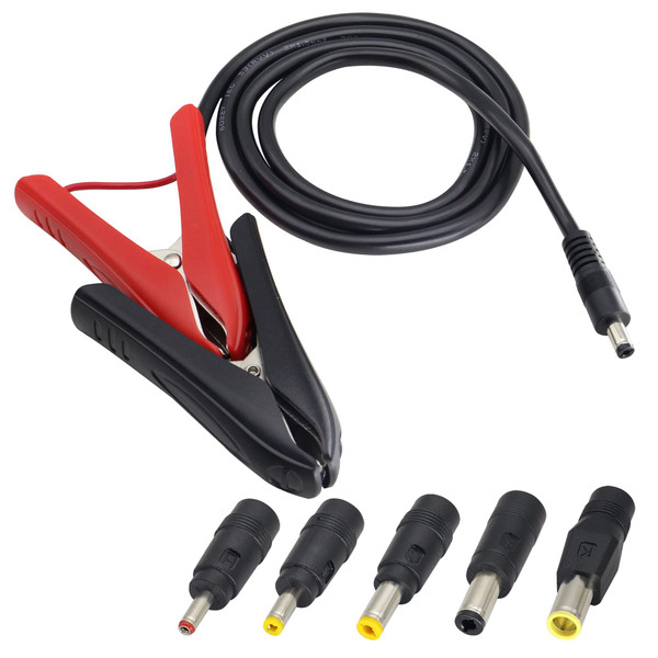 HCFeng DC5521 to Battery Alligator Clips Cable DC 5.5 * 2.1mm Male to Bat-tery Clamps Extension Cord 12-24V /15A Clamp Cable with 5 DC adapters for Auto Accessories,RV Battery,Solar Generator [3.3FT]