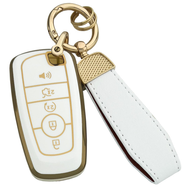 Joouheax for Ford Key Fob Cover with Keychain, Full Coverage Protection Key Case for 2018-2026 Explorer Fusion Escape Edge Bronco F150 Maverick Mustang Accessories, White