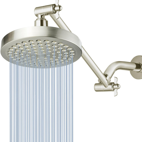 Nuodan High Pressure Rain Shower Head with 11'' Extension Arm - High Flow Rainfall Showerhead - Luxury Modern Look - Pressure Boosting (Round, Brushed Nickel)