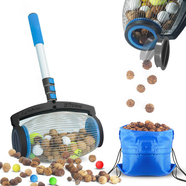 Zozen Nut Gatherer, Pecan Picker Upper, Walnut Picker Upper Roller, Side Opening Dump/Also Apply to Hickory Nuts, Chestnuts, Buckeyes, Golf, Butternuts, Objects Size 3/4'' to 2''; 1.5 Gallon
