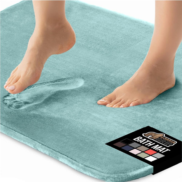 GORILLA GRIP® Memory Foam Bath Mat, Soft Absorbent Velvet Bathroom Mats, Durable Dots on Underside, Machine Washable Bathmat, Carpet Rug Room Decor for Shower Tub Floor RV, 30x20 Rugs, Seablue
