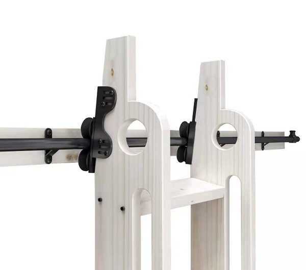 DIYHD 8FT Sliding Library Ladder Black Track Kit,Stand Up Tensible Rolling Hardware,Brake Bottom Wheels