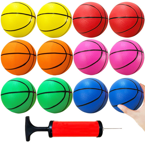Dshengoo 12 Pcs 5 Inch Mini Basketballs,Colorful Rubber InflatableBasketball,Pool Kick Balls Toy with Inflation Pump for Indoor Mini Basketball Hoop,Beach Sports Game,Party Favor