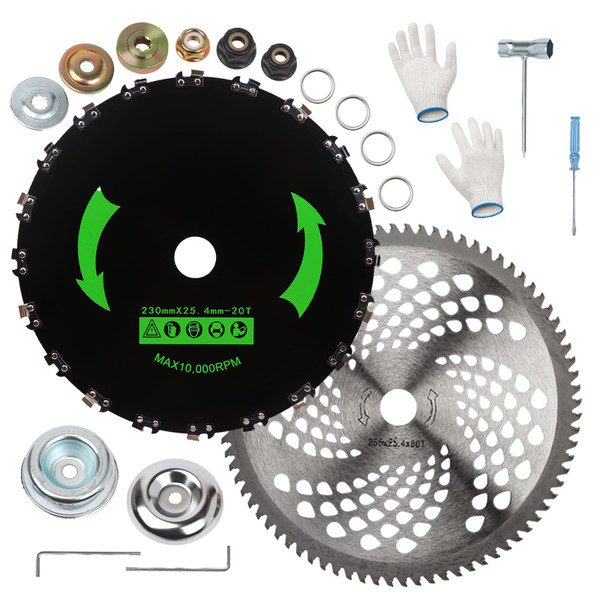 9" x 20T Chainsaw Tooth Cutter & 10" x 80T Teeth Carbide Weed Trimmer Eater with Universal Adapter Kit,Premium Stainless Steel Trimmer Head Compatible with Brush Cutter, Trimmer