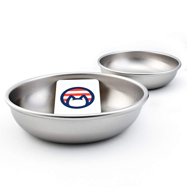Stainless Steel Cat Bowls for Food & Water by Americat – Made in USA – Dishwasher Safe, Human Grade, Whisker Friendly Dishes (2 Bowls)