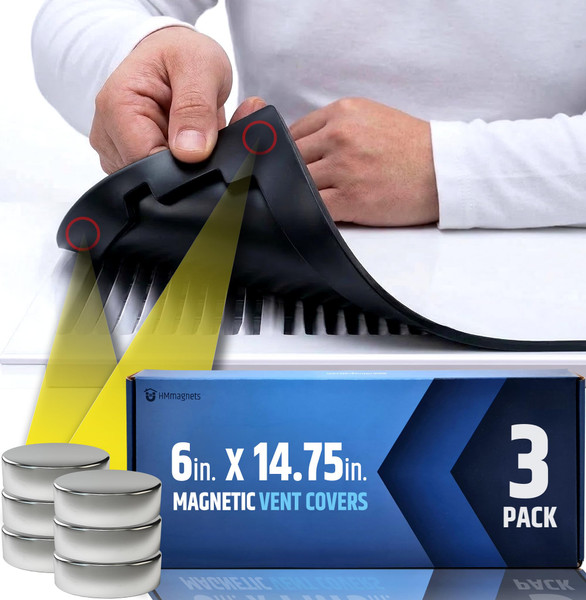 Powerful Magnetic Vent Covers (3-Pack) that Will Never Fall Off (Upgraded Design) - for Sealing Floor/Wall/Ceiling Registers of Width 5.25" to 6", Length 13.25" to 14" | Vent Not Included | White