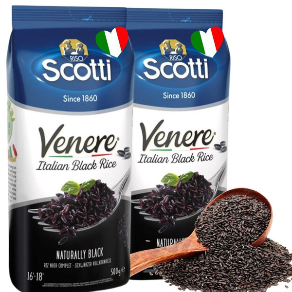 Riso Scotti Black Grain Rice, 2 Pack x 1.1 lb, Product of Italy, Venere, Premium Quality, Wild Ancient Whole Grain Purple Rice, Product of Italy