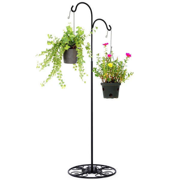 Blulu 34-55 Inch Adjustable Black Iron Shepherd Hook with Base Indoor Outdoor Hanging Plant Stand Bird Feeder Stand Wind Chime Flower Basket for Garden Plants Weddings Event Home Stylish Decor