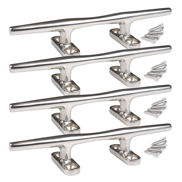 MX Boat Cleats 4 inch,Marine Cleat 316 Stainless Steel Rope Dock Cleats Open Base with Fasteners for Marine, Deck, Nautical Décor 4 Pack