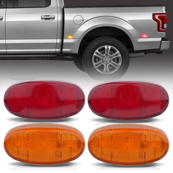 Nilight Wheel Fender Side Marker Lights 4 PCS 3 LED Red Amber Front Rear Clearance Light Plug And Play PC Lens Compatible With 2011-2022 F250 F350 F450 F550 Super Duty