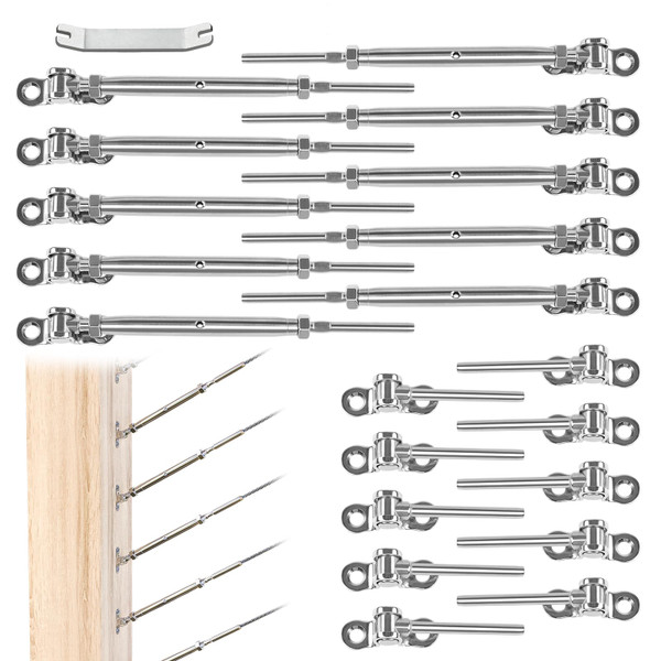Muzata 20 Pairs 1/8" Cable Railing Hardware Kit Swage Toggle Turnbuckle for Wood Post T316 Stainless Steel Deck Cable Railing System Angle 180° Adjustable Stairs 40 Pack CK07