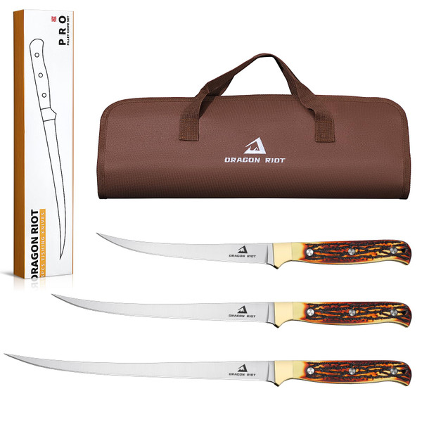 DRAGON RIOT Fillet Blade Set Professional Boning Knife for Filleting Japanese Stainless Steel Fish Knives Set with Ergonomic Handle Super Sharp Fish Filleting Knife for Meat Poultry Cutting