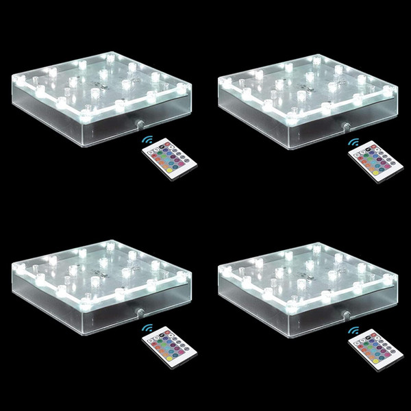 LARDUX Pack of 4 Square LED Light Base with Remote -5 Inch Multicolor Display Pedestal Light Base for Glass Crystal Sculpture Vase Decoration - Charging USB or Battery Powered