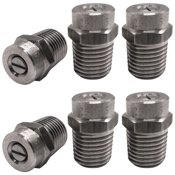 SOLIVEDE 25025 Surface Cleaner Tips for Pressure Washer Nozzles with 2.5 Orifice, 4000 PSI, 1/4'' Male NPT, Stainless Steel (6 Pack)