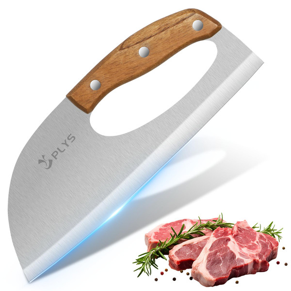 Plys Kitchen Meat Cleaver Knife - Unique Effort Saving Ergonomic Knife Professional Stainless Steel Chef Cooking Knives for Cutting Meat Vegetable Father Mother