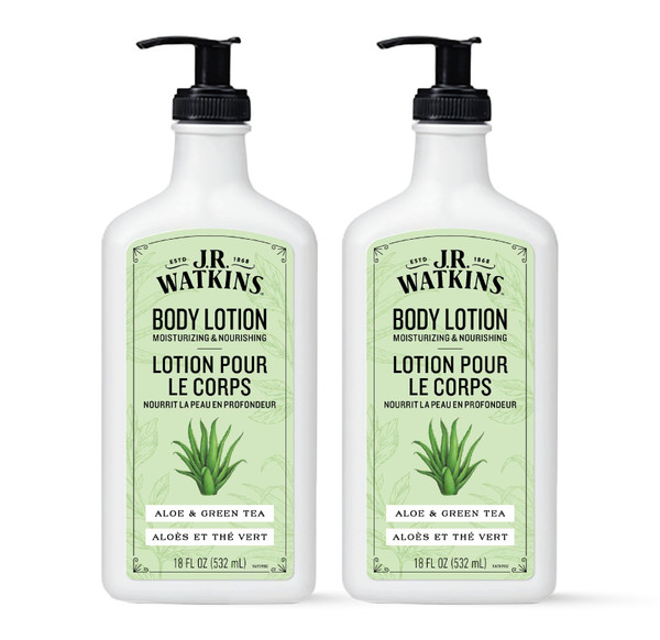 J.R. Watkins Daily Moisturizing Body Lotion, Aloe & Green Tea, 18 fl oz, 2 Pack