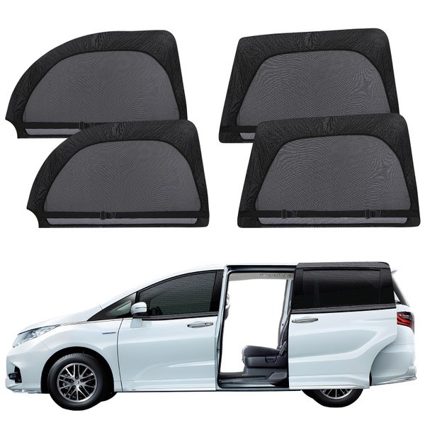 ZATOOTO Car Window Screen for MPV Minivan Truck, 4 Pack Single Layer Covers for Sliding Door Large Square Windows, Shade for Baby Family Pets Camping Sleeping, Black