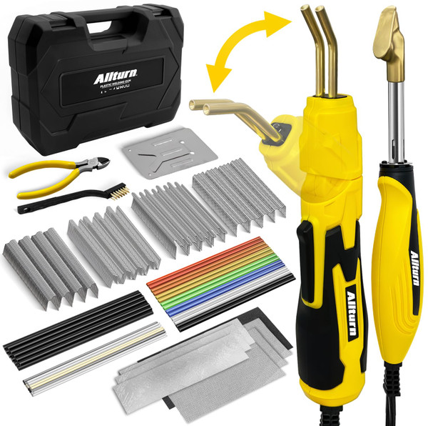 Allturn Plastic Welder 2 in 1,Plastic Welding Kit Car Bumper Repair Kit,4 Types of Plastic Welding Staples,Plastic Welding Rods Consumables Kit,YELLOW.