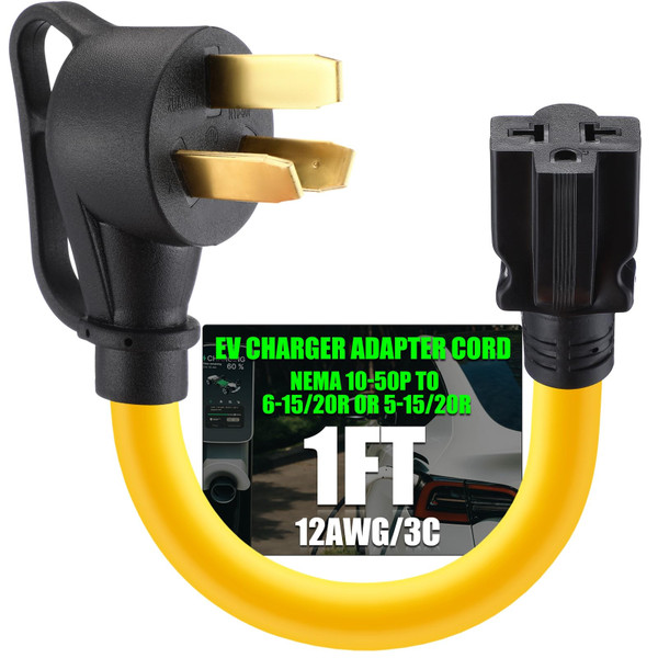 Tellegloww 50 Amp to 20 Amp Stove Oven to EV Charger Adapter NEMA 10-50P to 5-15/20R or 6-15/20R, 30Amp 3 Prong Stove Oven Plug 10-50P to 5-15/20R or 6-15/20R T-Blade for EV Charging