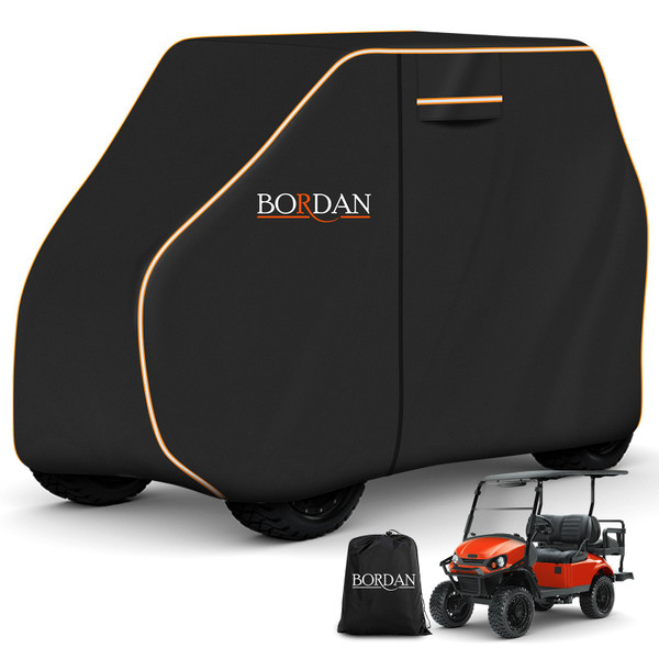 Heavy Duty Golf Cart Cover for 4+2/6 Passengers with Orange Reflective Strips, Universal Golf Cart Covers for EZGO Club Car Yamaha Waterproof All Weather Dust Sun UV Protection with Storage Bag