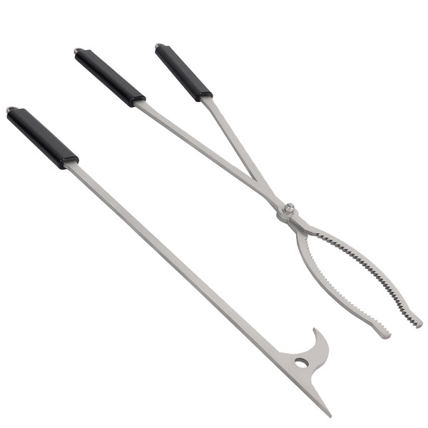 28" Firewood Tongs Set, Stainless Steel Fire Poker and Fireplace Tongs Log Grabber Set for fire pit outdoor Bonfire Wood Stove Fire Pit Use, Portable Rustproof Safely Campfire Tongs