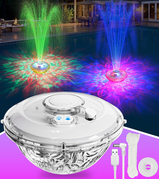 LanAqua Floating Pool Fountain with Lights Show, Upgraded Pool Fountains with Anchor, Pool Water Fountain, Swimming Pool Fountains for Inground Pool, Waterfall for Above Ground Pond-White