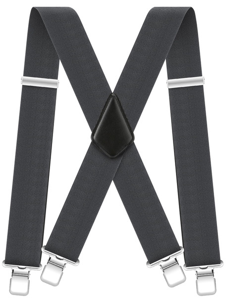 Men's Suspender Heavy Duty for Men Grey Braces Adjustable with 4 Clips 2 inch Wide High Elastic X Style Suspenders For Men
