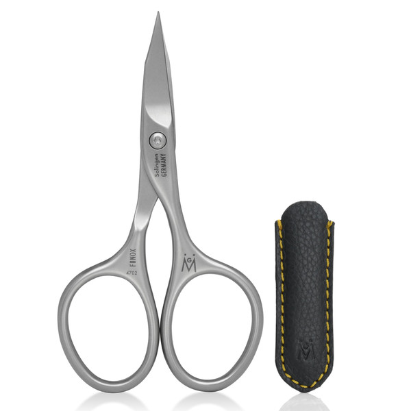 GERMANIKURE Nail and Cuticle Scissors - FINOX Stainless Steel Professional nail scissors for nail tips - nail scissors curved Manicure Tools in Leather Case - Ethically Made in Solingen Germany - 4702