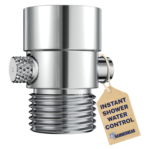 HammerHead Showers® Solid Metal Shower Head Shut Off Valve - Chrome - Brass Shower Head Valve Reduces Flow To A Trickle - Universal Shower Shut Off Valve - Plumbing Code Compliant
