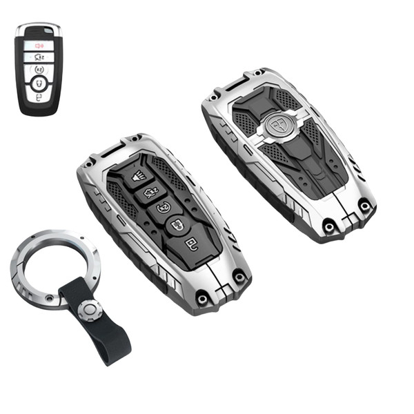 Heavy Key Fob Cover Case Protector for Ford, Keychain, Accessories for Ford Explorer Fusion Escape Edge Expedition F150 F250 F350 F450 F550 Maverick Mustang 3/4/5 Buttons (Model-A Silver)