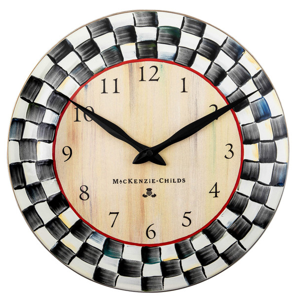 MACKENZIE-CHILDS Wall Clock, Decorative Clock for Kitchen and Living Room, Black-and-White Courtly Check