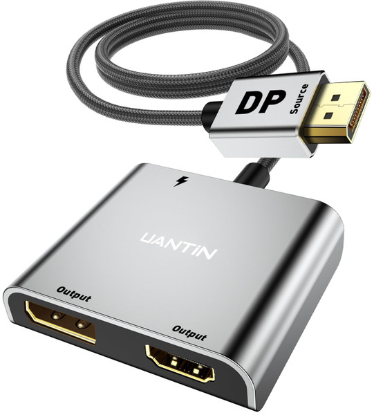 UANTIN DisplayPort to HDMI and DisplayPort Adapter, 4K 60Hz DP Splitter Extended Display Adapter, Display Port Splitter 1 in 2 Out MST Hub for PC NVIDIA, AMD