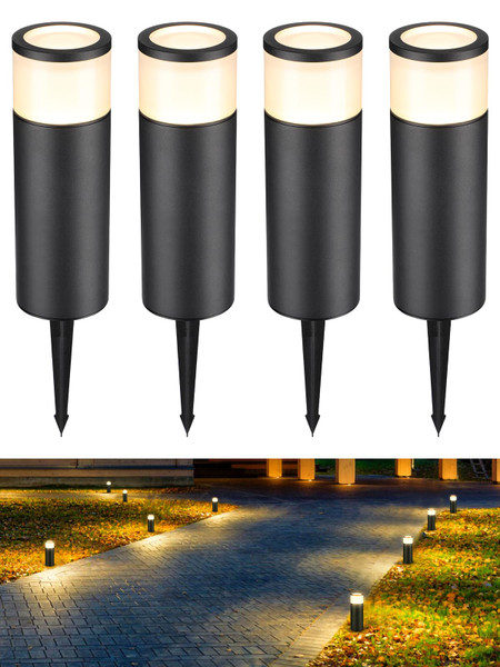 LEONLITE Low Voltage Path Lighting, 5W LED Landscape Bollard Pathway Light, Landscape Lights Outdoor for Yard, 3000K Warm White, Die-Cast Aluminum IP65 Waterproof, Pack of 4