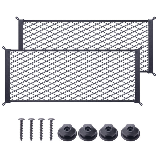 MWMNUN 2 Pcs Universal Stretch Mesh Car Mesh Bag with Screws and Hooks for Trunk RV Boats Home Cargo Storage (23.6'' x 9.8'')
