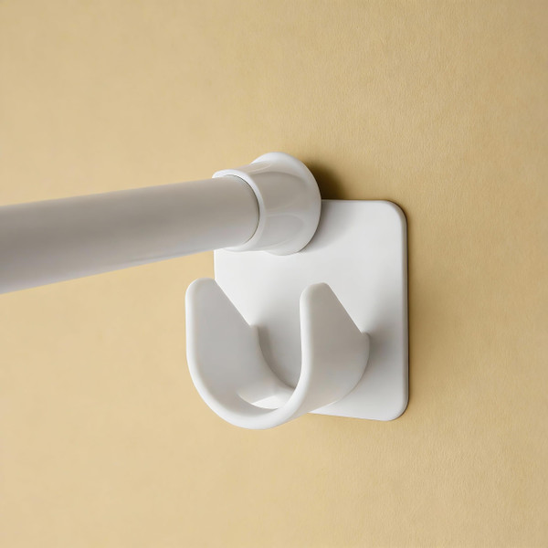 Adhesive Shower Curtain Rod Holder, 6 Pack Curtain Rod Bracket with Adhesive Pieces No Drilling Spring Tension Rod Retainer for Bathroom Kitchen Bookshelf| Rod End Diameter Within 0.86inch