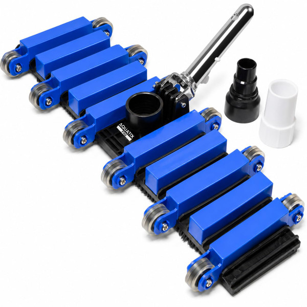 Aquatix Pro Pool Vacuum Head, 22" Extra Large Commercial Grade, 10 Weighted Plates, 2 x Hose Adapter, Aluminium Handle, Stainless Steel Balls, Flex Swivel Swimming Pool Head with Bottom Brush