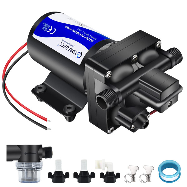 TDRFORCE 12V DC RV Fresh Water Booster Pump - 5 GPM, 70 PSI, Self Priming, Diaphragm Washdown Pump for Boats