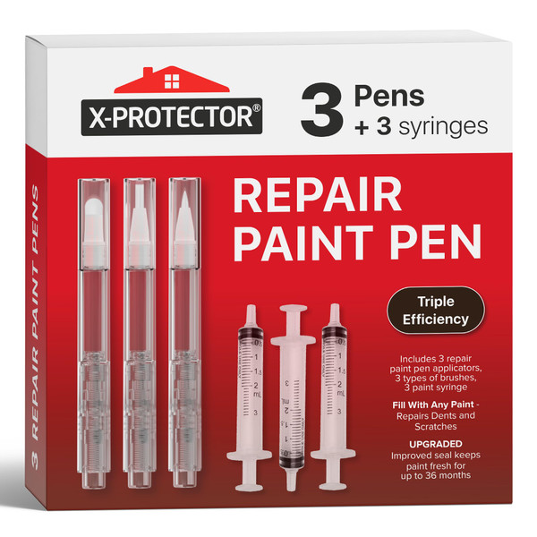 X-Protector Touch Up Paint Pen Kit - 3 Pens with 3 Types of Brushes - Premium Pen for Touch Ups - Fillable Touch Up Paint Pens for Walls, Furniture, and Other Touch Up Works!