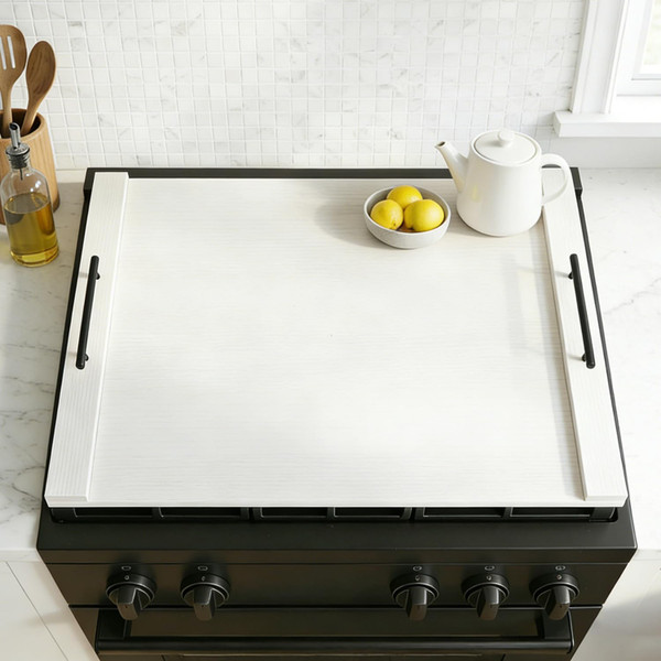 FayuuGem White Stove Top Cover for Gas & Electric Range | 30"x22" Farmhouse Noodle Board with Handles | RV Kitchen Workspace Saver
