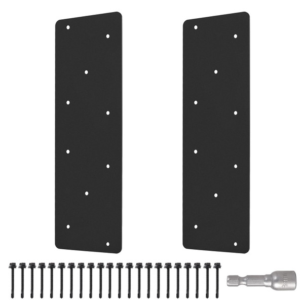 2 Pcs 15.7"x5"Straight Steel Flat Plate,Heavy Duty Mending Plate With Black Powder-Coated Joining Brackets, I Shape Strap Metal Plate with Fit 6x6,8x8 for Repair House,Furniture,Pavilion,Truss framing