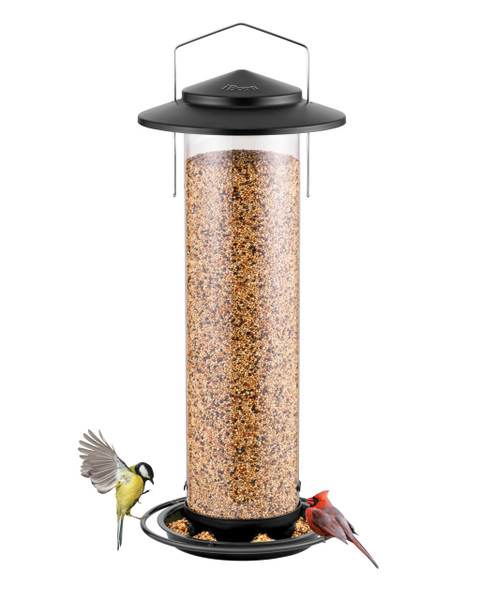 iBorn Metal Bird Feeder for Outside Hanging,Wild Bird Feeders for Cardinal,18cm Large Roof&Green,42CM Long,4.5lb High-Capacity(Seed is not Included)