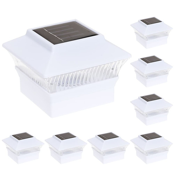 GreenLighting Standard #1 Solar Post Cap Lights Fits 4x4 Nominal Wood, 4x4 PCV/Vinyl Posts, Outdoor Fence Solar Powered Light, Landscaping, Deck, Garden, Includes Flush Mount Adapter White 8 Pack
