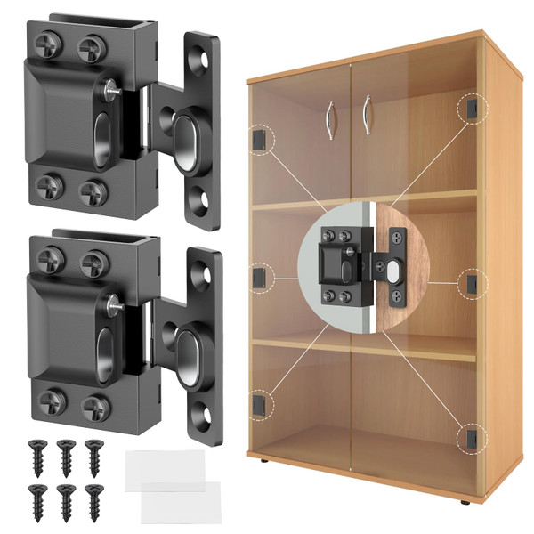 Glass Cabinet Door Hinges, 304 Stainless Steel, Hydraulic Soft Close, Magnetic Latch,Door Hinge for 5-8mm Thickness, Durable (2PCS,Black)